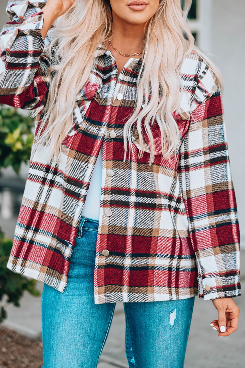 Plaid Pocketed Button Front Shacket