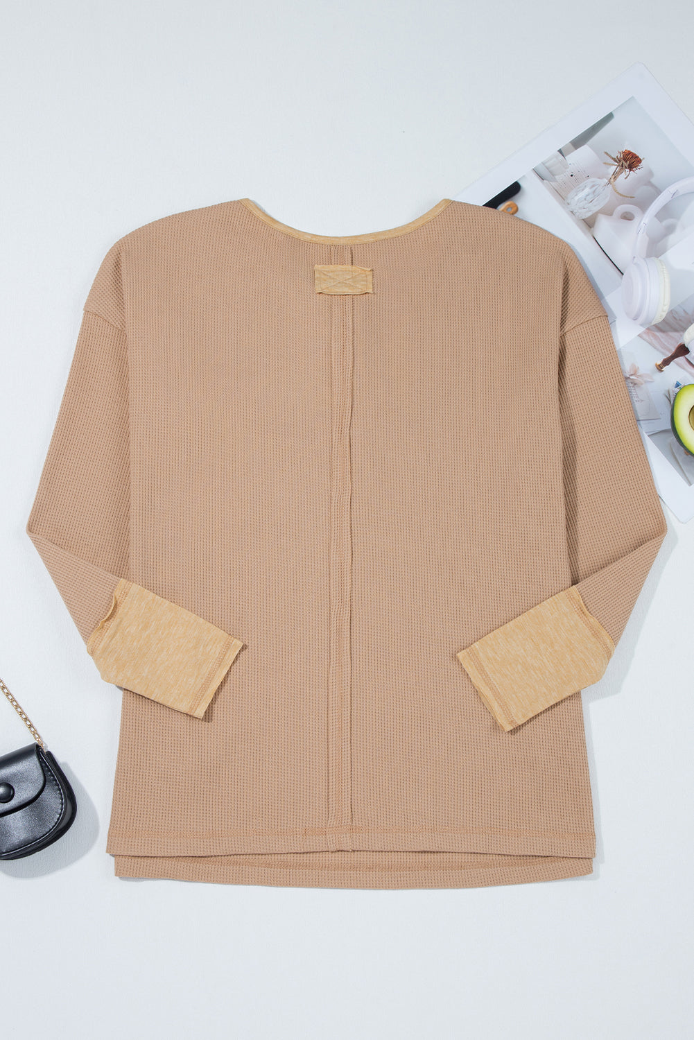Colorblock Waffle Textured Henley Top