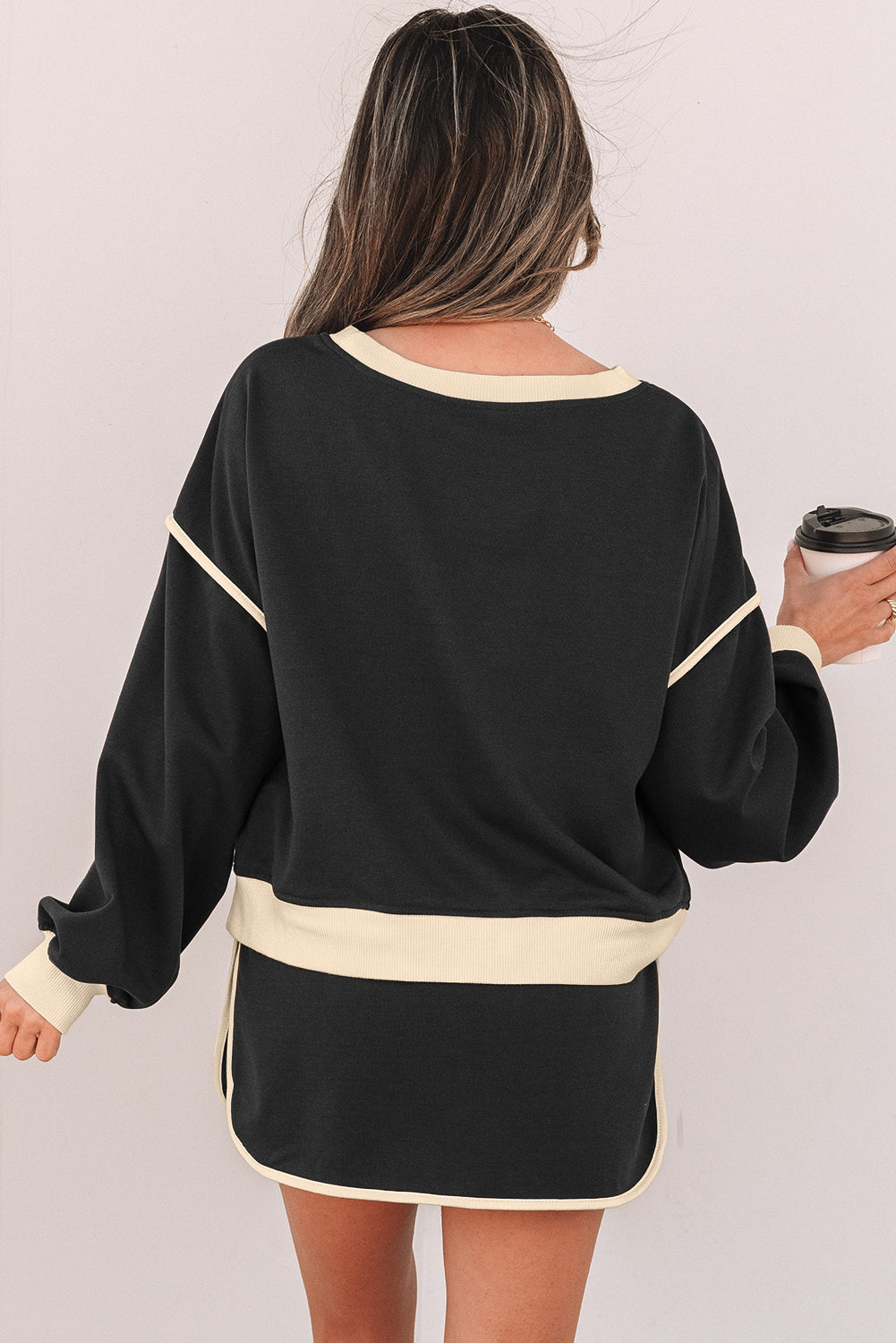 Colorblock Long Sleeve Top and Skort Set
