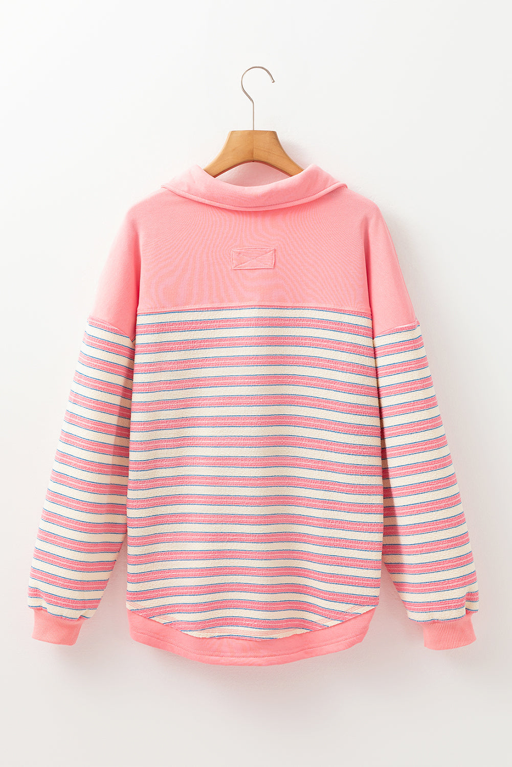 Stripe Buttoned Collared V-Neck Drop Shoulder Top